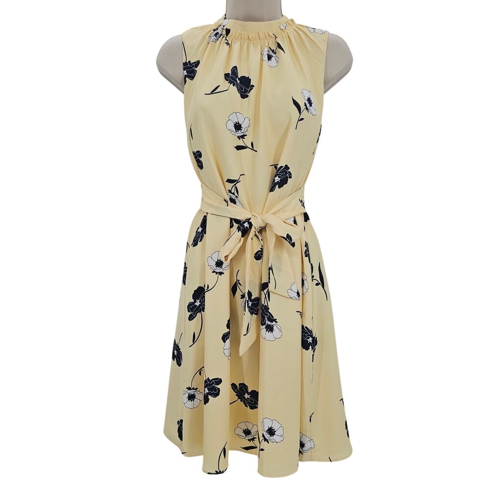 Ann Taylor Womans size XS Petite High Neck Sleeveless Floral Mini Dress Yellow